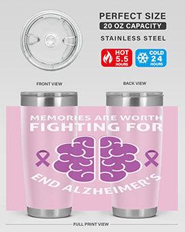 Alzheimer's Awareness Style 34# Tumbler, 20oz, double wall vacuum stainless steel with copper lining, featuring a drink-thru lid.