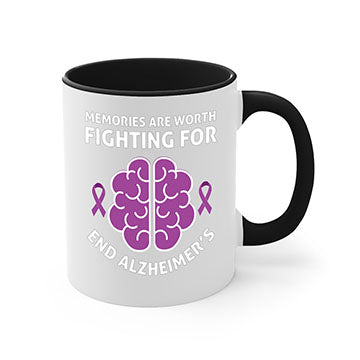 Alzheimer's Awareness Mug featuring a glossy finish, colorful handle, and interior, available in multiple sizes and colors.