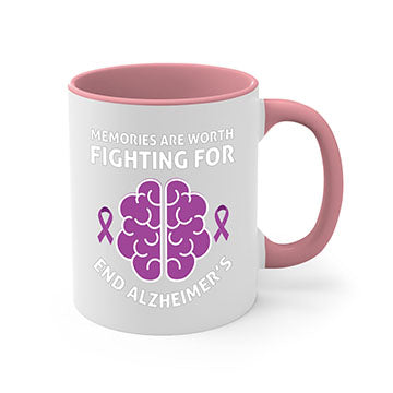 Alzheimer's Awareness Mug featuring a glossy finish, colorful handle, and interior, available in multiple sizes and colors.