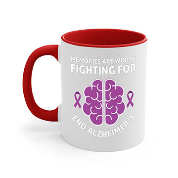 Alzheimer's Awareness Mug featuring a glossy finish, colorful handle, and interior, available in multiple sizes and colors.