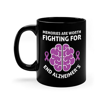 Alzheimer's Awareness Mug featuring a glossy finish, colorful handle, and interior, available in multiple sizes and colors.