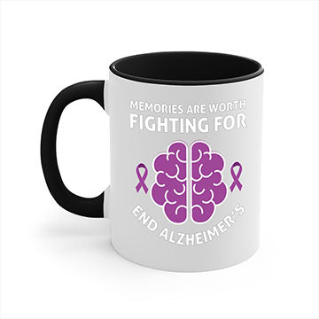 Alzheimer's Awareness Mug featuring a glossy finish, colorful handle, and interior, available in multiple sizes and colors.