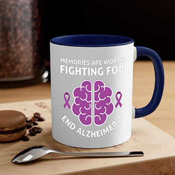 Alzheimer's Awareness Mug featuring a glossy finish, colorful handle, and interior, available in multiple sizes and colors.