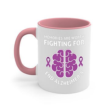 Alzheimer's Awareness Mug featuring a glossy finish, colorful handle, and interior, available in multiple sizes and colors.