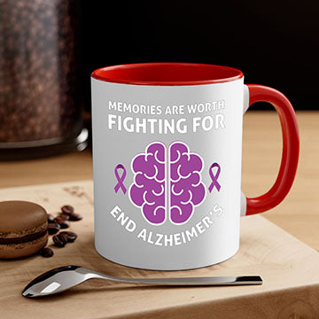 Alzheimer's Awareness Mug featuring a glossy finish, colorful handle, and interior, available in multiple sizes and colors.