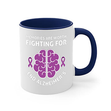 Alzheimer's Awareness Mug featuring a glossy finish, colorful handle, and interior, available in multiple sizes and colors.