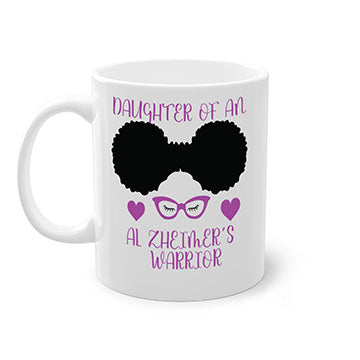Alzheimer's awareness mug with two-tone design, colored handle, and glossy finish, available in multiple colors and sizes.