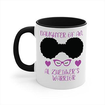 Alzheimer's awareness mug with two-tone design, colored handle, and glossy finish, available in multiple colors and sizes.