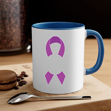 Alzheimer's awareness mug featuring a glossy finish, colored handle, and interior, available in five colors.