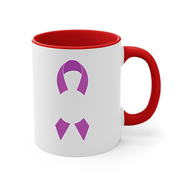 Alzheimer's awareness mug featuring a glossy finish, colored handle, and interior, available in five colors.