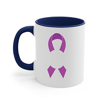 Alzheimer's awareness mug featuring a glossy finish, colored handle, and interior, available in five colors.