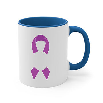 Alzheimer's awareness mug featuring a glossy finish, colored handle, and interior, available in five colors.
