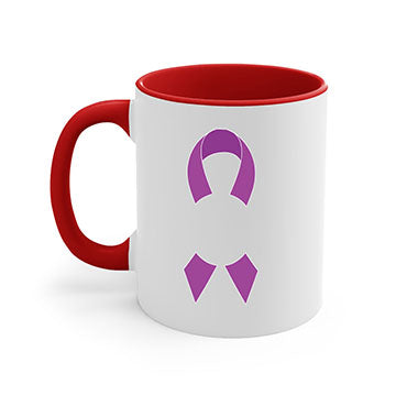 Alzheimer's awareness mug featuring a glossy finish, colored handle, and interior, available in five colors.