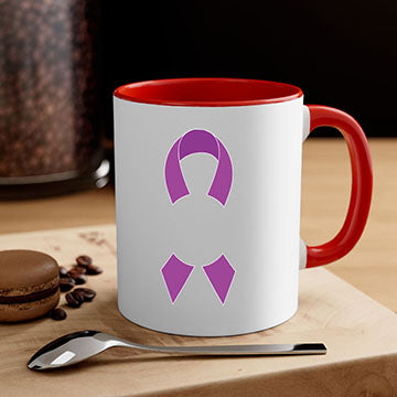 Alzheimer's awareness mug featuring a glossy finish, colored handle, and interior, available in five colors.