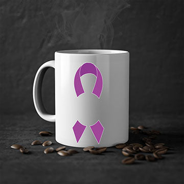 Alzheimer's awareness mug featuring a glossy finish, colored handle, and interior, available in five colors.