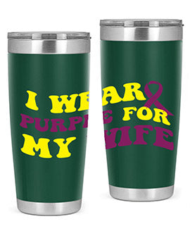Alzheimer's Awareness Tumbler in 20oz and 30oz sizes, showcasing a sleek stainless steel design with a drink-thru lid.