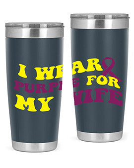 Alzheimer's Awareness Tumbler in 20oz and 30oz sizes, showcasing a sleek stainless steel design with a drink-thru lid.