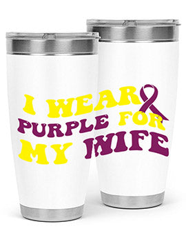 Alzheimer's Awareness Tumbler in 20oz and 30oz sizes, showcasing a sleek stainless steel design with a drink-thru lid.