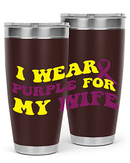 Alzheimer's Awareness Tumbler in 20oz and 30oz sizes, showcasing a sleek stainless steel design with a drink-thru lid.