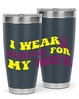 Alzheimer's Awareness Tumbler in 20oz and 30oz sizes, showcasing a sleek stainless steel design with a drink-thru lid.