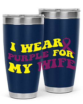 Alzheimer's Awareness Tumbler in 20oz and 30oz sizes, showcasing a sleek stainless steel design with a drink-thru lid.