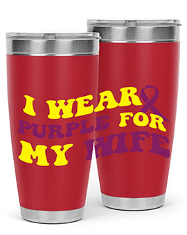 Alzheimer's Awareness Tumbler in 20oz and 30oz sizes, showcasing a sleek stainless steel design with a drink-thru lid.