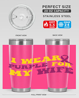 Alzheimer's Awareness Tumbler in 20oz and 30oz sizes, showcasing a sleek stainless steel design with a drink-thru lid.