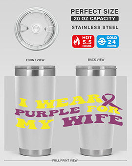 Alzheimer's Awareness Tumbler in 20oz and 30oz sizes, showcasing a sleek stainless steel design with a drink-thru lid.