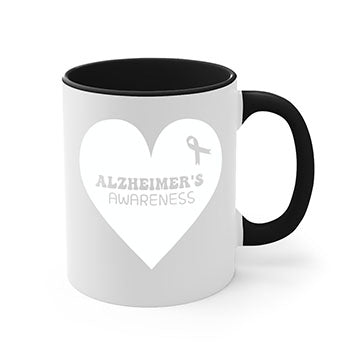 Alzheimer's awareness mug featuring a two-tone design with a colored handle and interior, available in multiple colors and sizes.