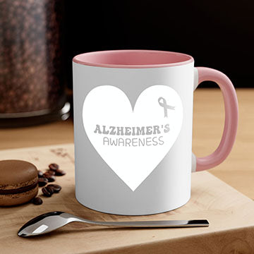 Alzheimer's awareness mug featuring a two-tone design with a colored handle and interior, available in multiple colors and sizes.