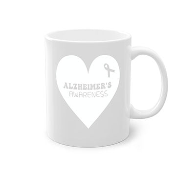 Alzheimer's awareness mug featuring a two-tone design with a colored handle and interior, available in multiple colors and sizes.