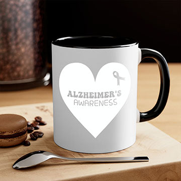 Alzheimer's awareness mug featuring a two-tone design with a colored handle and interior, available in multiple colors and sizes.