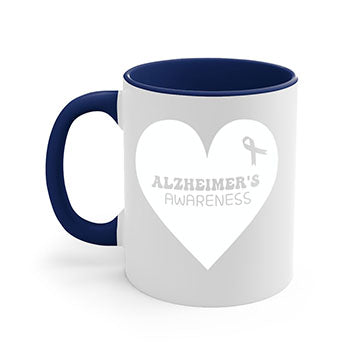 Alzheimer's awareness mug featuring a two-tone design with a colored handle and interior, available in multiple colors and sizes.
