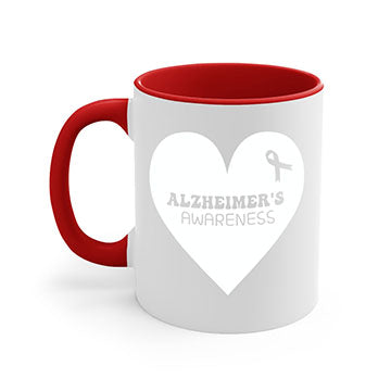 Alzheimer's awareness mug featuring a two-tone design with a colored handle and interior, available in multiple colors and sizes.