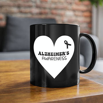 Alzheimer's awareness mug featuring a two-tone design with a colored handle and interior, available in multiple colors and sizes.
