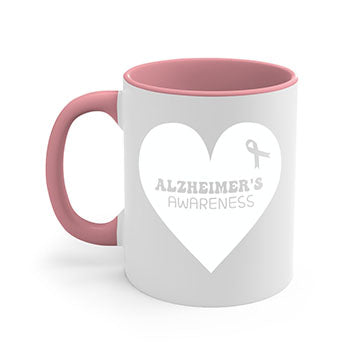 Alzheimer's awareness mug featuring a two-tone design with a colored handle and interior, available in multiple colors and sizes.