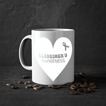 Alzheimer's awareness mug featuring a two-tone design with a colored handle and interior, available in multiple colors and sizes.