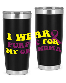 Alzheimer's Awareness Tumbler featuring a stylish design, double wall vacuum stainless steel construction, and a drink-thru lid.