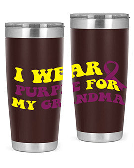 Alzheimer's Awareness Tumbler featuring a stylish design, double wall vacuum stainless steel construction, and a drink-thru lid.