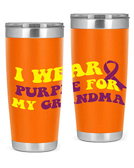 Alzheimer's Awareness Tumbler featuring a stylish design, double wall vacuum stainless steel construction, and a drink-thru lid.