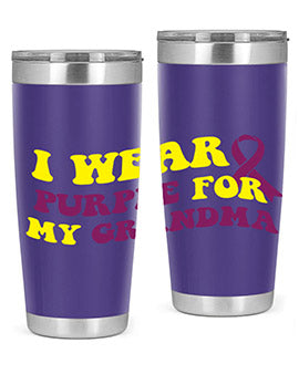 Alzheimer's Awareness Tumbler featuring a stylish design, double wall vacuum stainless steel construction, and a drink-thru lid.