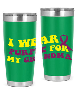 Alzheimer's Awareness Tumbler featuring a stylish design, double wall vacuum stainless steel construction, and a drink-thru lid.