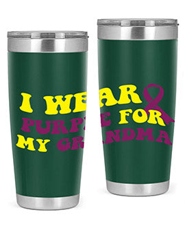 Alzheimer's Awareness Tumbler featuring a stylish design, double wall vacuum stainless steel construction, and a drink-thru lid.