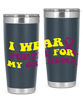 Alzheimer's Awareness Tumbler featuring a stylish design, double wall vacuum stainless steel construction, and a drink-thru lid.