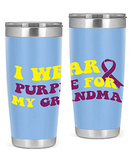 Alzheimer's Awareness Tumbler featuring a stylish design, double wall vacuum stainless steel construction, and a drink-thru lid.