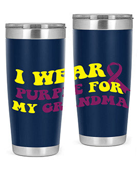 Alzheimer's Awareness Tumbler featuring a stylish design, double wall vacuum stainless steel construction, and a drink-thru lid.
