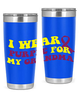 Alzheimer's Awareness Tumbler featuring a stylish design, double wall vacuum stainless steel construction, and a drink-thru lid.