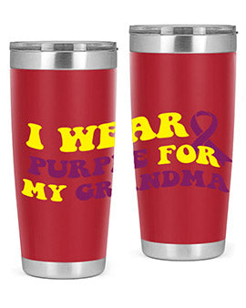 Alzheimer's Awareness Tumbler featuring a stylish design, double wall vacuum stainless steel construction, and a drink-thru lid.