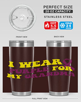 Alzheimer's Awareness Tumbler featuring a stylish design, double wall vacuum stainless steel construction, and a drink-thru lid.