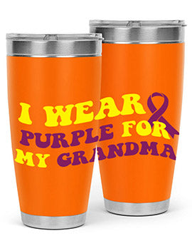 Alzheimer's Awareness Tumbler featuring a stylish design, double wall vacuum stainless steel construction, and a drink-thru lid.